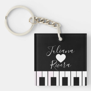Porte-clés Nom de script au piano et au cœur