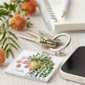 Porte-clés Nom de script de plante de pothos à l'aquarelle (Devant Droit)