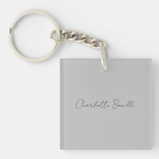 Porte-clés Nom de script manuscrit minimaliste Gris