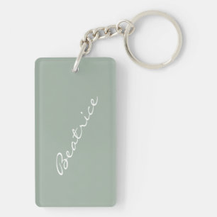 Porte-clés Nom de script minimaliste simple Vert sauge person