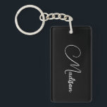Porte-clés Nom de script moderne élégant<br><div class="desc">Un porte - clé de nom de script simple,  élégant,  avec une typographie blanche sur le noir. Style minimaliste.</div>