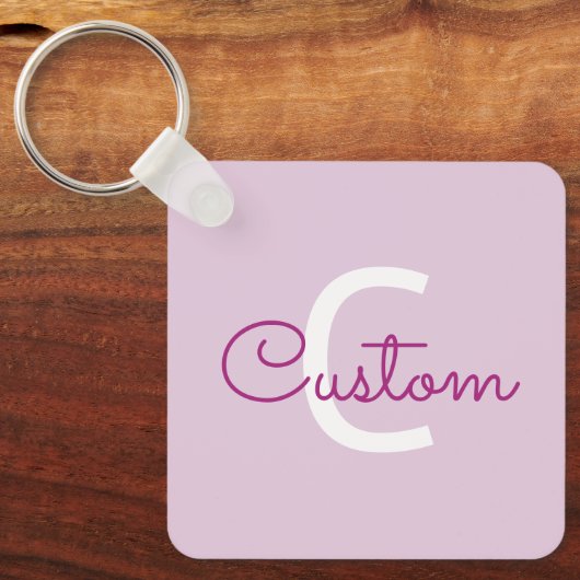 Porte-clés Nom de script & monogramme | Magenta & Violet clai (Recto)