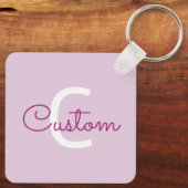 Porte-clés Nom de script & monogramme | Magenta & Violet clai (Verso)