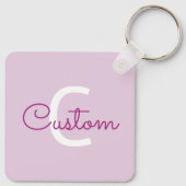 Porte-clés Nom de script & monogramme | Magenta & Violet clai (Dos)