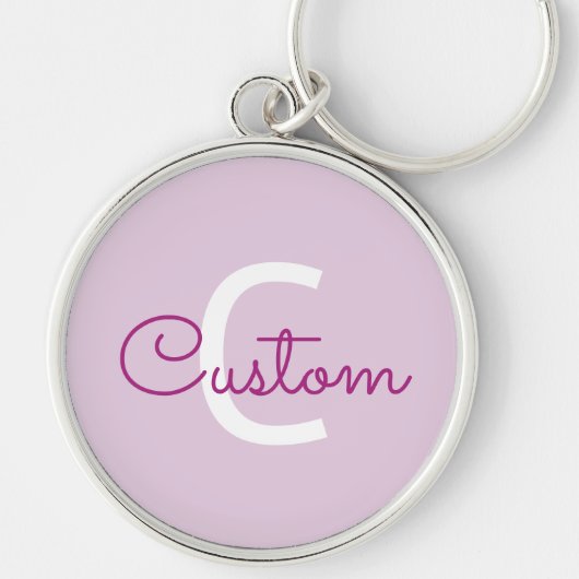 Porte-clés Nom de script & monogramme | Magenta & Violet clai (Devant)