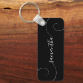 Porte-clés Nom de signature bouclée noir et blanc (Recto)