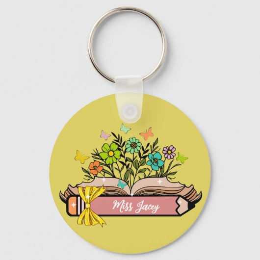 Porte-clés Nom d'enseignant Fleur Sauvage, Enseignant personn (Recto)