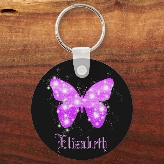 Porte-clés Nom des étoiles de papillon violet noir (Verso)