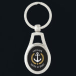 Porte-clés Nom du bateau capitaine Ancre Gold Style Laurel Me<br><div class="desc">Un porte - clé en métal personnalisé avec votre nom de bateau, nom de famille ou autre texte désiré et titre de capitaine ou autre grade selon les besoins. Doté d'une ancre nautique conçue sur mesure, de feuilles de laurier de style or et d'emblème d'étoile sur un arrière - plan...</div>