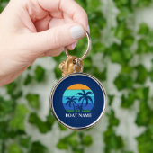 Porte-clés Nom du bateau Sun Palm Trees Blue Premium Round (Main)