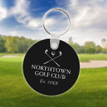 Porte-clés Nom Du Club De Golf Personnalisé Noir Et Blanc<br><div class="desc">Personnalisez avec le nom de votre club de golf et la date établie. Conçu par Thisisnotme©</div>