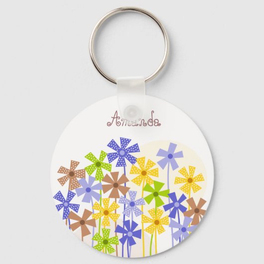 Porte-clés Nom du dessin de fleur simple bleu jaune brun (Recto)
