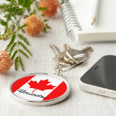 Porte-clés Nom du drapeau du Canada à feuille d'érable rouge (Côté)