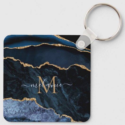 Porte-clés Nom du monogramme Agate Marine Bleu Gold Gemstone (Dos)