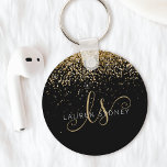 Porte-clés Nom du monogramme de la Parties scintillant d'or<br><div class="desc">Glam Gold Parties scintillant Élégant Porte - clé Monogram,  Personnalisez facilement ce design porte - clé chic et branché avec élégante parties scintillant dorée sur un arrière - plan noir. Le design comprend votre monogramme manuscrit avec de jolis tourbillons et votre nom.</div>