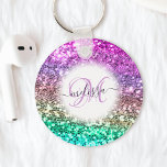 Porte-clés Nom du monogramme de la sirène de Parties scintill<br><div class="desc">Personnalisez facilement ce beau porte - clé de parties scintillant brillant avec votre monogramme et votre nom de script manuscrit personnalisé.</div>