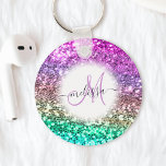 Porte-clés Nom du monogramme de la sirène de Parties scintill<br><div class="desc">Personnalisez facilement ce beau porte - clé de parties scintillant brillant avec votre monogramme et votre nom de script manuscrit personnalisé.</div>