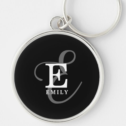 Porte-clés Nom du monogramme de script de calligraphie noire  (Devant)