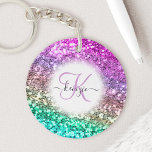 Porte-clés Nom du monogramme de sirène de Parties scintillant<br><div class="desc">Personnalisez facilement ce magnifique porte - clé acrylique à double face brillant de faux parties scintillant avec votre monogramme et nom de script manuscrit personnalisé.</div>