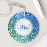 Porte-clés Nom du monogramme de sirène de Parties scintillant<br><div class="desc">Personnalisez facilement ce magnifique porte - clé de faux parties scintillant bleu brillant avec votre monogramme et nom de script manuscrit personnalisé.</div>