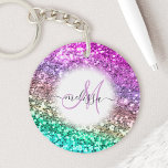 Porte-clés Nom du monogramme de sirène de Parties scintillant<br><div class="desc">Personnalisez facilement ce magnifique porte - clé acrylique à double face brillant de faux parties scintillant avec votre monogramme et nom de script manuscrit personnalisé.</div>