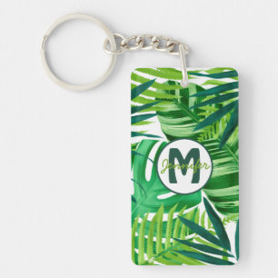 Porte-clés Nom du monogramme des Feuilles tropicaux verts