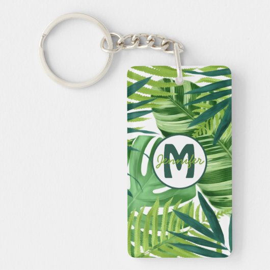 Porte-clés Nom du monogramme des Feuilles tropicaux verts (Devant)
