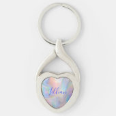 Porte-clés Nom du monogramme en bleu sur Mère de Pearl | (Devant)