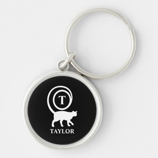 Porte-clés Nom du monogramme Kitty initial Chat Lover noir bl (Devant)
