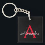 Porte-clés Nom du monogramme rouge noir de la fille<br><div class="desc">Noir et Rouge Simple Script Monogramme Nom Porte - clé. Cela rend le cadeau parfait pour 16 ans,  mariage,  douche nuptiale,  anniversaire,  baby shower ou bachelorette pour quelqu'un qui aime le luxe glam et les styles chic.</div>