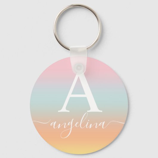Porte-clés Nom du monogramme Script Gradient Ombre rose (Recto)