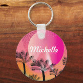 Porte-clés Nom du Motif rose néon du palmier tropical (Recto)