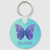 Porte-clés Nom du papillon bleu et violet Monogramme (Recto)