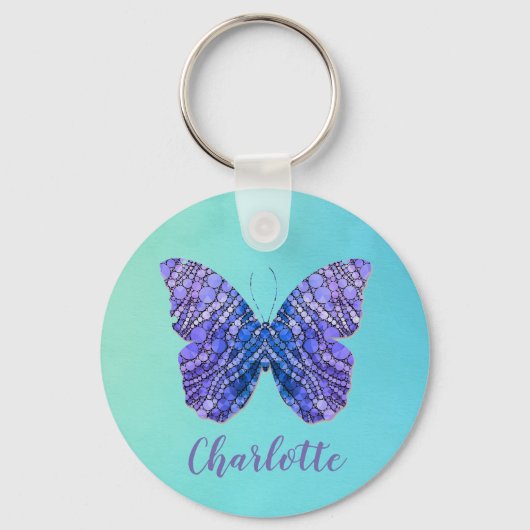 Porte-clés Nom du papillon bleu et violet Monogramme (Recto)