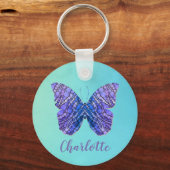 Porte-clés Nom du papillon bleu et violet Monogramme (Recto)