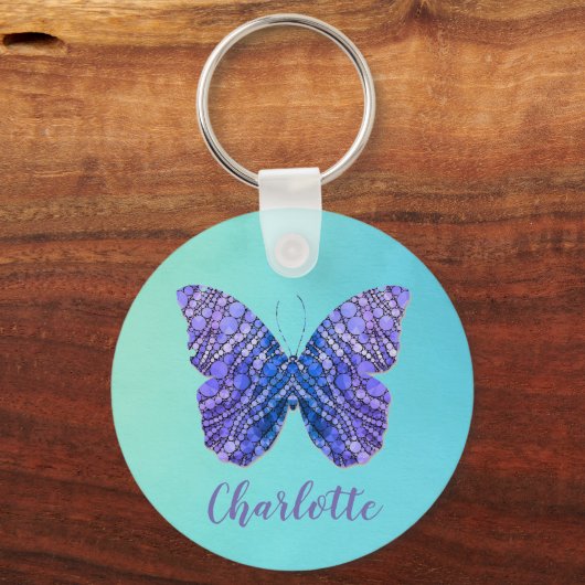 Porte-clés Nom du papillon bleu et violet Monogramme (Recto)