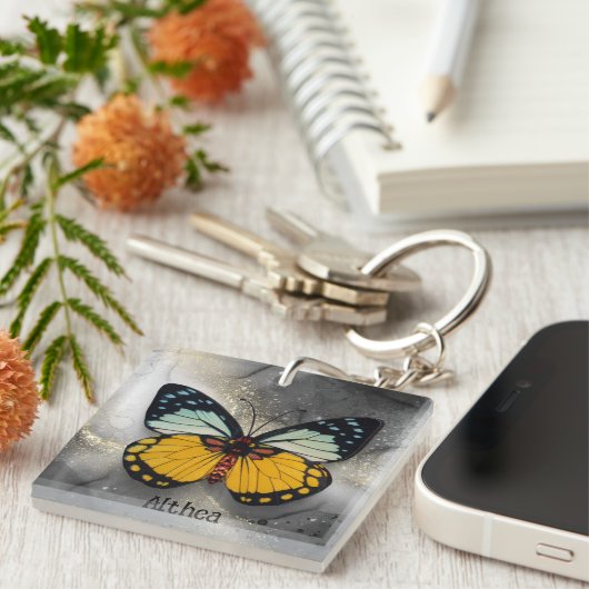 Porte-clés Nom du papillon jaune mignon (Devant Droit)