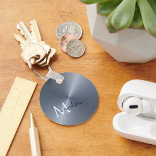 Porte-clés Nom du script métallique métallique radial argenté