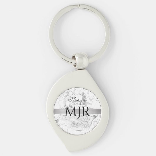 Porte-clés Nom du script noir Lg Monogramme, blanc et gris ma (Devant)