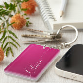 Porte-clés Nom élégant en calligraphie avec reflets roses et (Devant droit)
