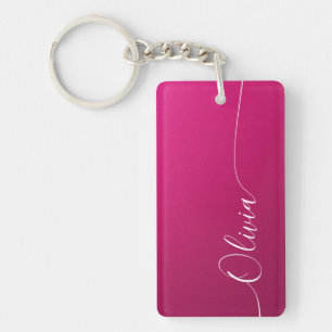 Porte-clés Nom élégant en calligraphie avec reflets roses et 