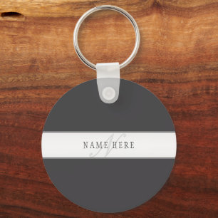 Porte-clés Nom élégant & monogramme Gris foncé & clair