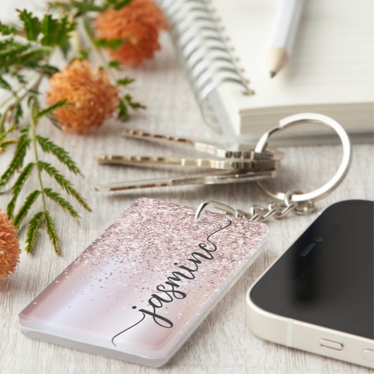 Porte-clés Nom en écriture cursive avec monogramme pailleté o (Devant droit)