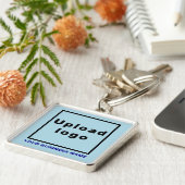 Porte-clés Nom et logo de l'entreprise, Carré bleu clair Prem (Côté)