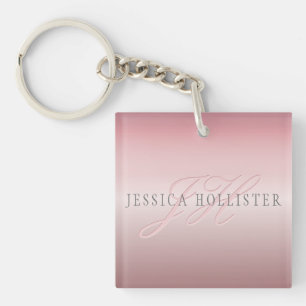 Porte-clés Nom et monogramme Blush en FAUX or rose doux