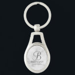 Porte-clés Nom et monogramme de la servante d'accueil personn<br><div class="desc">Elégant cadeau de femme de chambre personnalisée avec monogramme personnalisé en gris élégant style de police de script avec nom et titre de femme de chambre de maître dans le style de police serif classique sur arrière - plan de marbre blanc. Parfait aussi pour les groomsmen, meilleur homme, père de...</div>