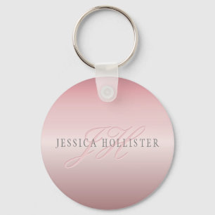 Porte-clés Nom et monogramme Douce teinte rose doré FAUX