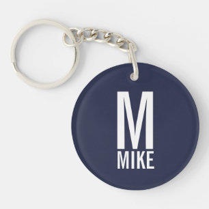 Porte-clés Nom et monogramme personnalisé moderne bleu marine