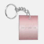 Porte-clés Nom et monogramme | Soft FAUX Rose Gold Blush (Devant gauche)