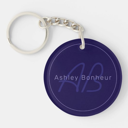 Porte-clés Nom et prénom modernes avec monogramme (Devant)